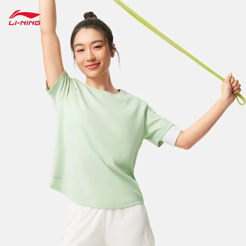 LI-NING Fitness series Women's ice comfortable loose short sleeved T-shirt Sports Tee Tops ATSV044 - ATFH