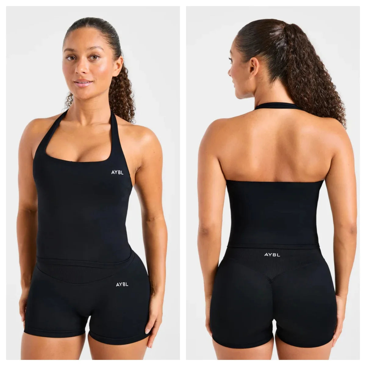 Enhance Seamless Halterneck Top Yoga Sports Bras Set Fashion Scrunch Bum Gym Shorts Women Workout Biker Stretch Fitness Leggings Tahsi Fashion House