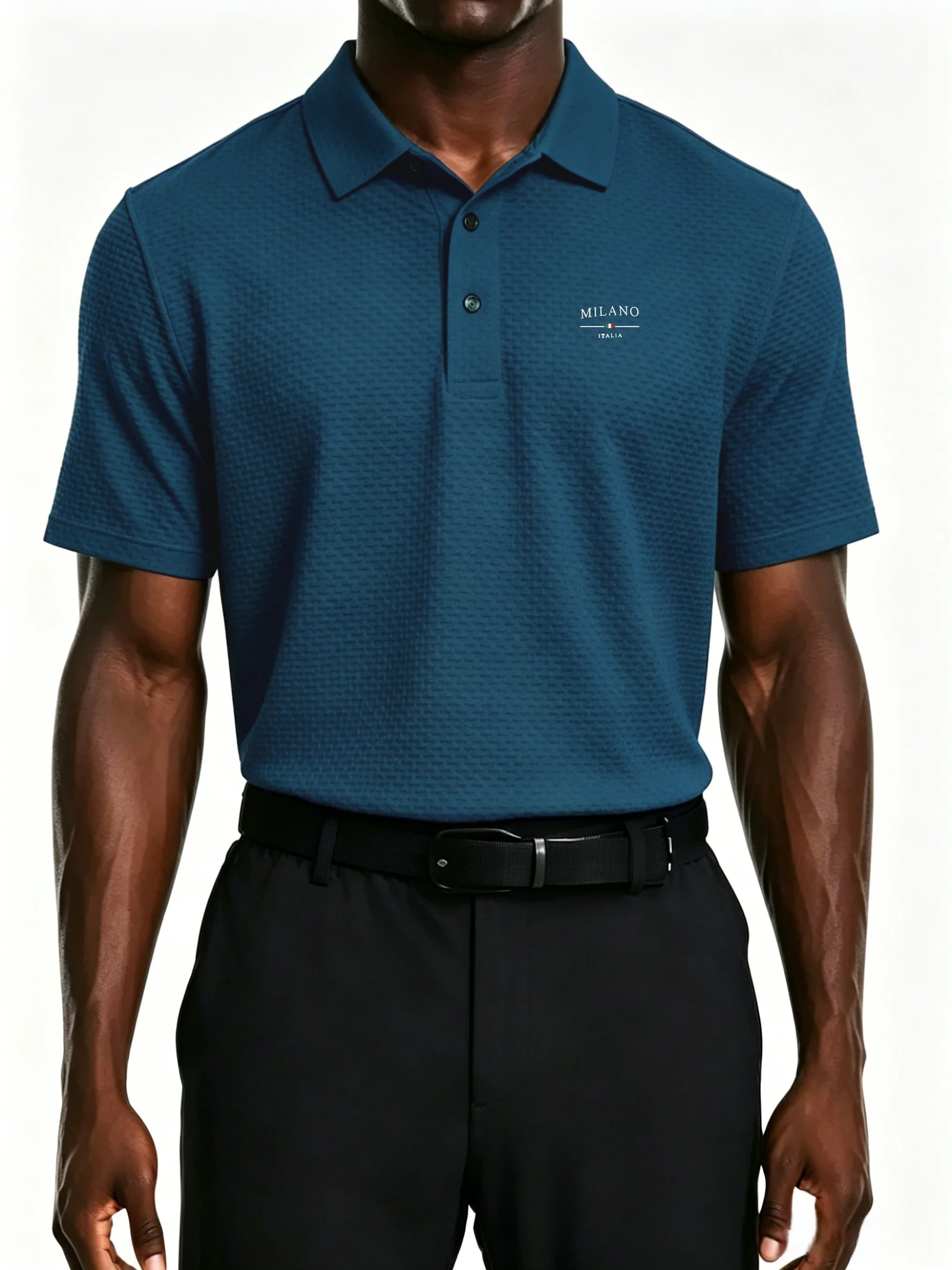 mens milano italy letter jacquard polo shirt breathable quick dry fabric casual business golf short sleeve top