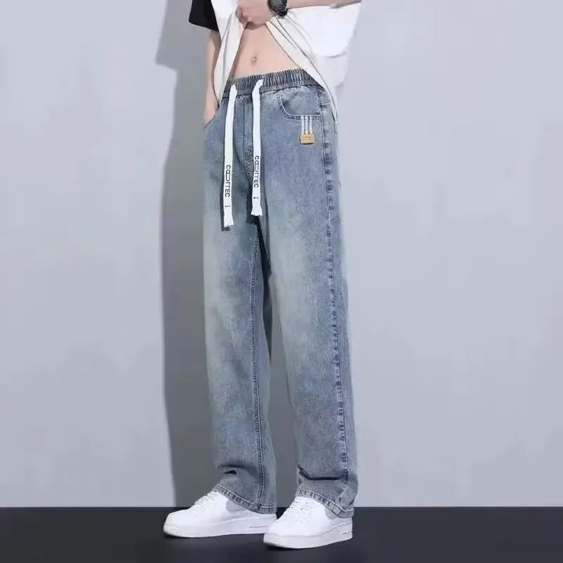 Men's Loose Fit Straight Leg Wide Leg Pants New Spring/Summer Casual American Trendy Brand Boys' Casual Jeans ATFH