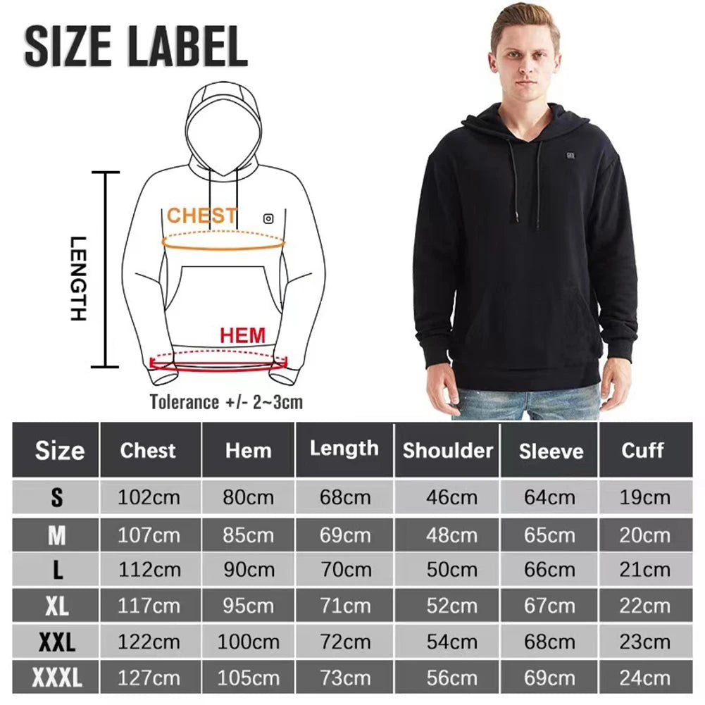Men Women USB Heating Hoodies Vintage Heated Jacket 5 Heating Zones 3 Heat Levels Long Sleeve Streetwear Loose Coats Sweatshirts - ATFH