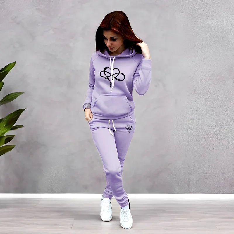 Daily Jogging Woman Two piece Set Sport Autumn Winter Women Tracksuit Outfits Fashion Casual Printing Hooded Suit Quality Ladies