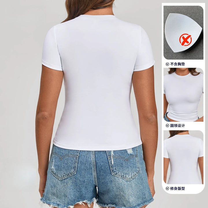 Gym Workout Women's Versatile T-shirt Short Sleeve No Padding Workout Top Outdoor Running Fitness Sports Short Sleeve Sportswear - ATFH