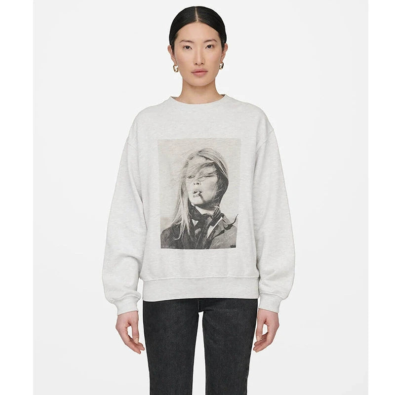 Autumn and Winter New Women's Beauty Graphic Print Hoodie long sleeve relaxed fit hoodie sweatshirt female grey - ATFH