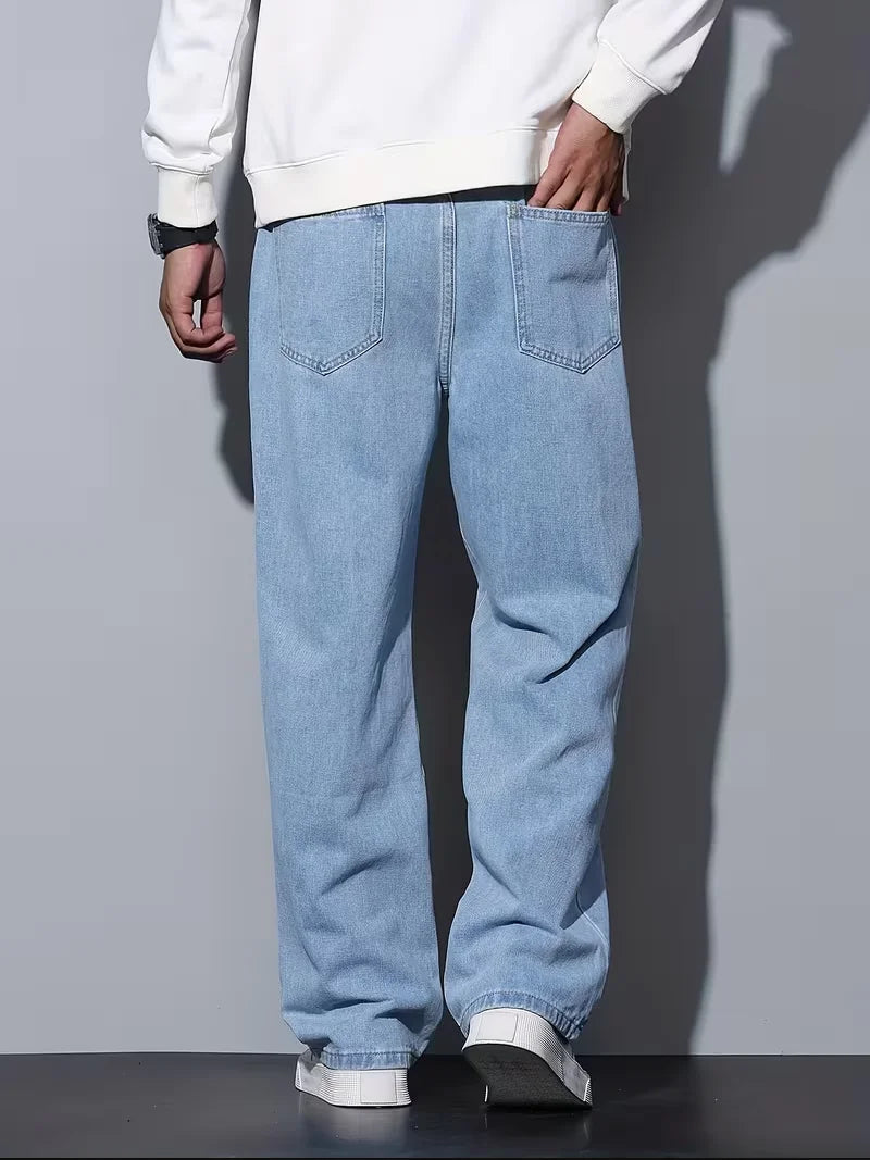 Men's Straight Leg Jeans, Loose Casual Trousers, Soft Cotton Casual Pants ATFH