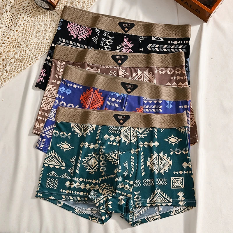 4Pcs Boxer Short Men's Ice Silk Underwear Male Underpants Breathable Sexy Thin Panties U Convex Lingerie Wholesale Lots Plus 6XL