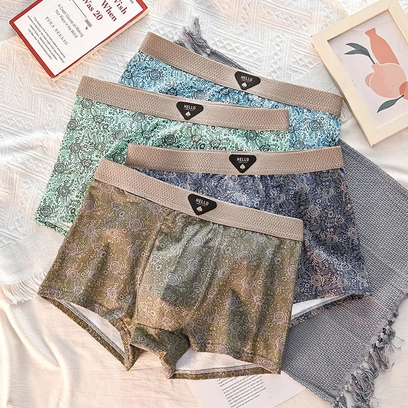 4pcs Men Underwear Cotton Men Boxer Shorts Medium Waist Breathable Men Panties Larger Size 6XL-Lot Soft Comfortable Men Boxer