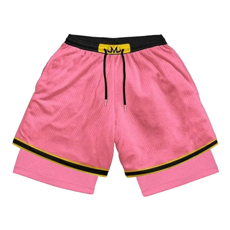 3D Print 2 in 1 Running Workout Shorts for Men Gym Compression Shorts with Side Pockets Summer Athletic Quick Dry Activewear