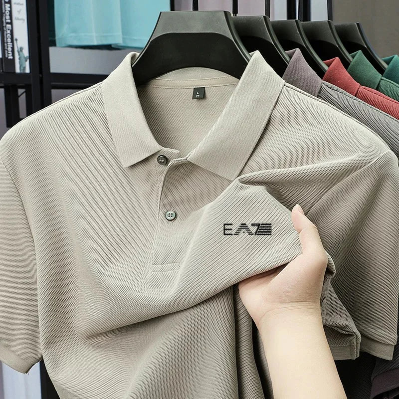 2026polo shirt short sleeved letter printed men's summer top made of 100% pure cotton, comfortable, breathable and casual