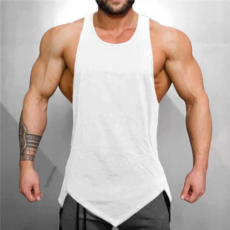 Mens Running Vests Blank Bodybuilding Tank Tops Summer Men Gym Stringer Fitness Sports Cotton Muscle Workout Irregular hem Tank