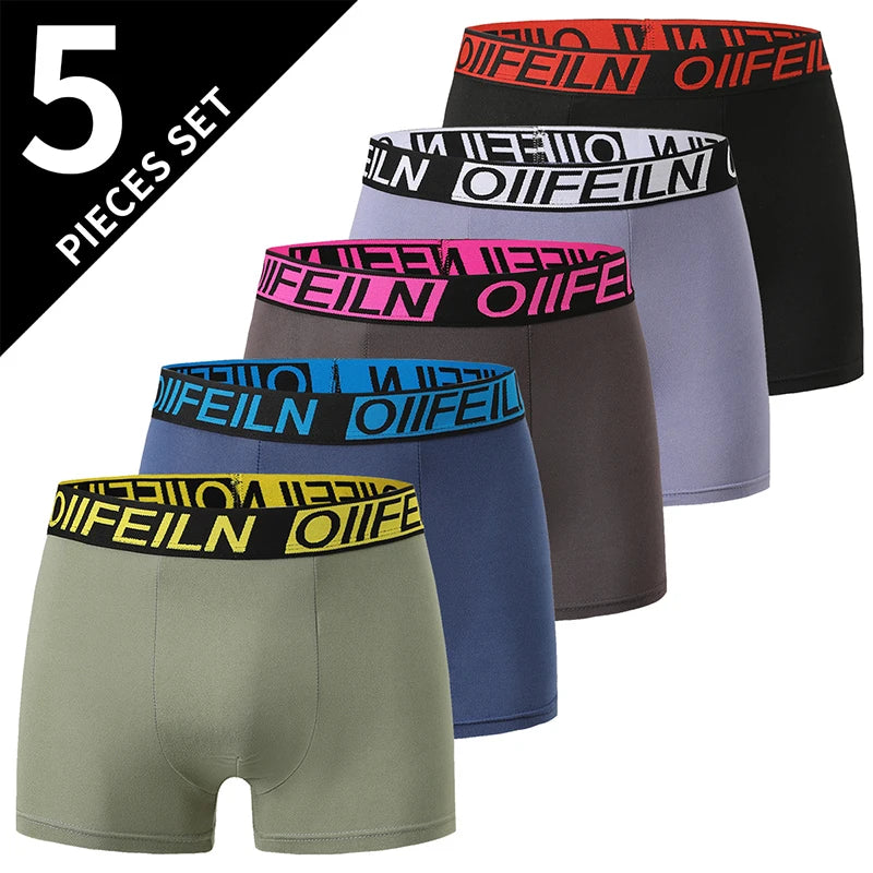 5-piece Set Of Men's Black Classic Elastic Waisted Underwear Quick Drying Comfortable Sporty Youth Trend Flat Corner Pants