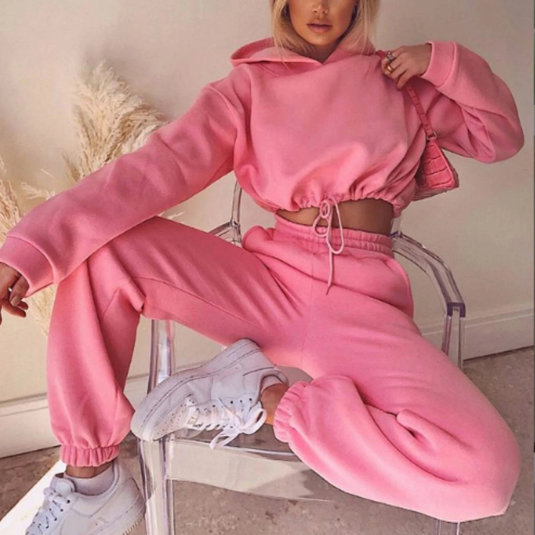 New Spring Autumn Fashion Trend Wear Long Sleeved Hooded Sweatshirt Pants Sports Casual Suit Two Piece Set for Adult Women