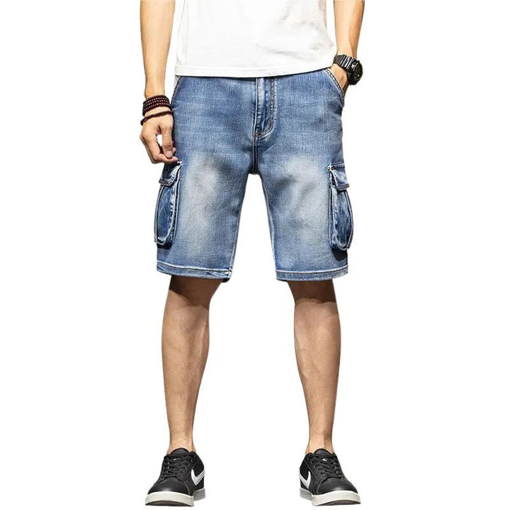 2026 Summer new elastic American retro multi -pocket tools for denim shorts, men's pants pants loose, large size three -color ATFH