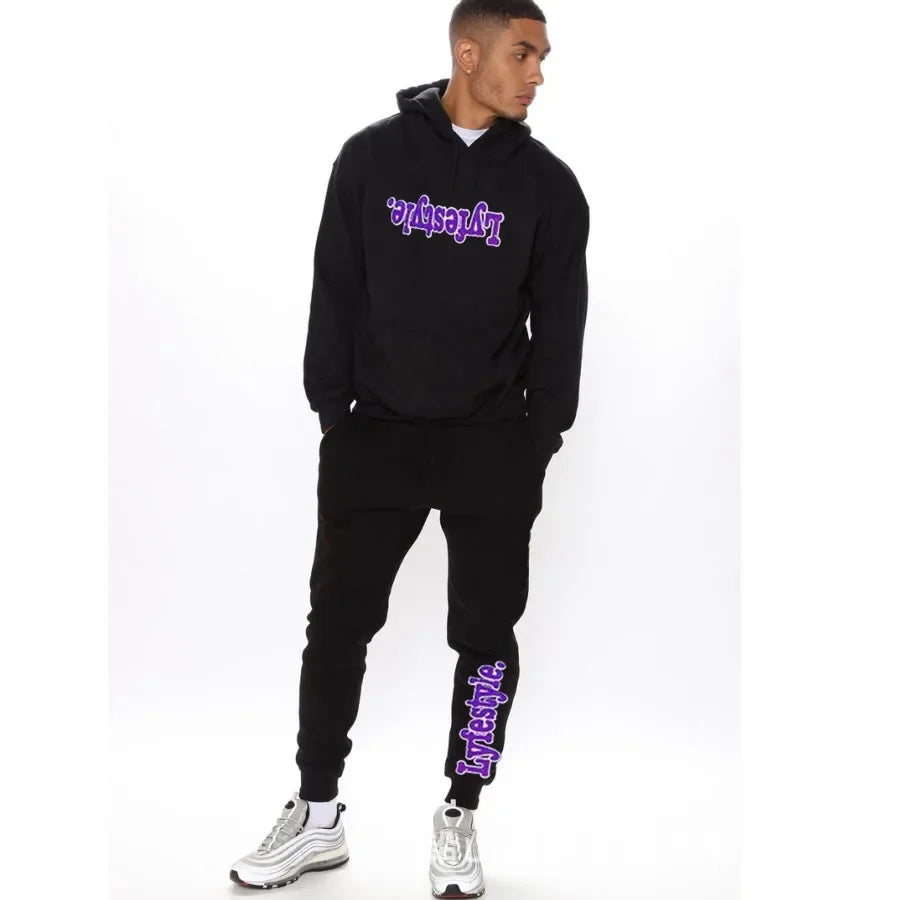 2026 autumn men's and women's trend loose hoodie set inverted print fashion two-piece fitness hoodie pants - ATFH