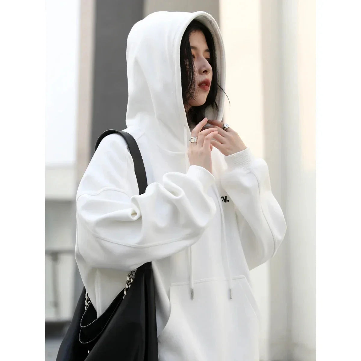 CHIC VEN Women's Sweatshirts Casual Hooded Soild Letter Embroidered Tops Loose Plush Warm Pullover for Woman Autumn Winter 2023