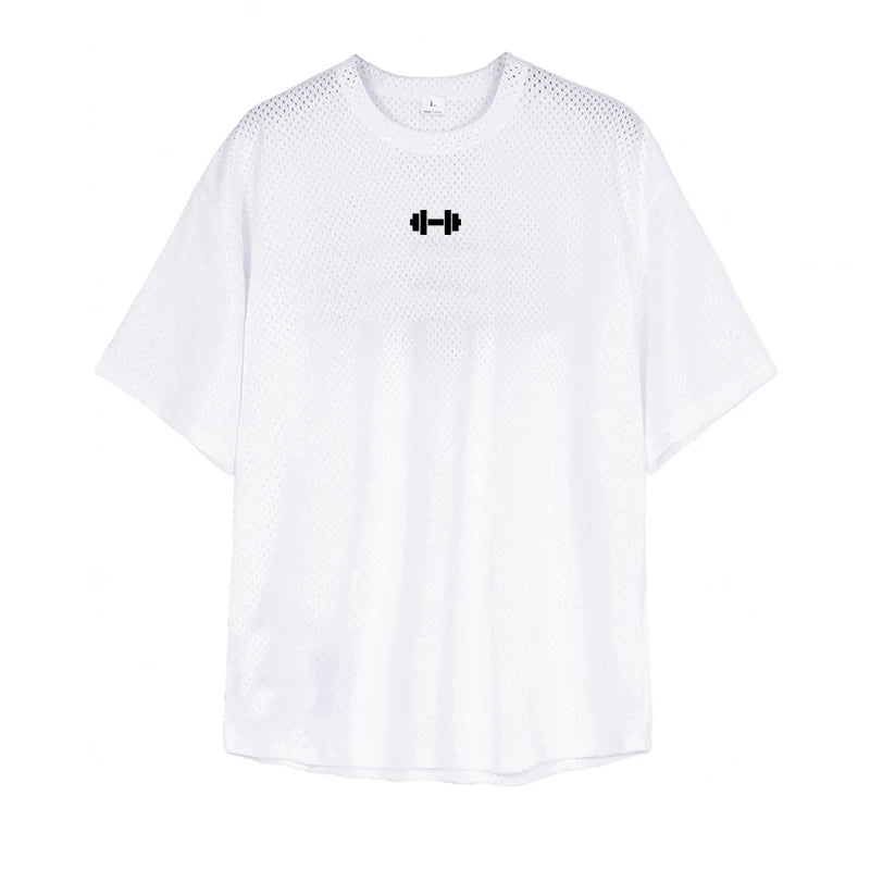 Oversized Loose Short Sleeve Quick Dry Shirt Gym Bodybuilding Breathable Cool Mesh Clothing Mens Fitness Workout Muscle T-shirts ATFH