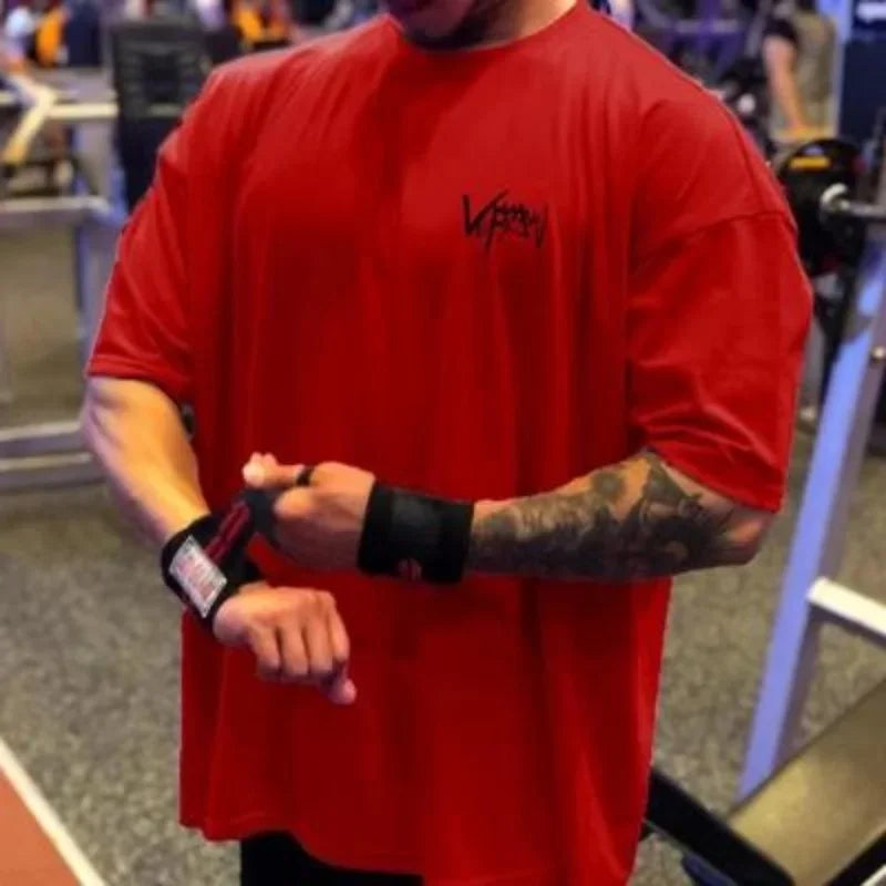 NEW Round Collar  sports T Shirt Oversize Cotton Summer Tee Training running shirt Man Streetwear Half Sleeve men T-shirt ATFH