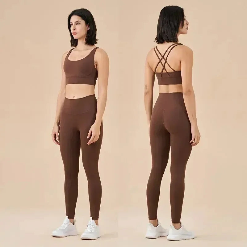Women's 2 Piece Sports Set - High Waist Booty-Lifting Leggings with Back Pocket & Sports Bra Yoga/Gym/Running Workout Outfit - ATFH