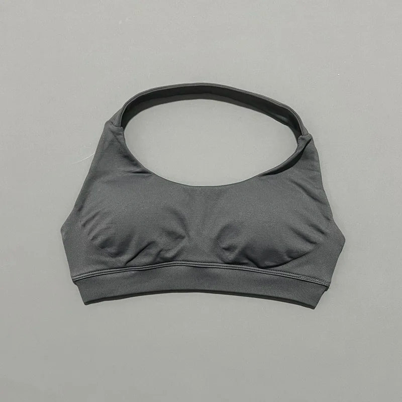 Histello Sports Bra Women Seamless Halter Clothes Neck Strap Padded Yoga Top Gym Backless Bra Running Sportswear Workout Tops - ATFH