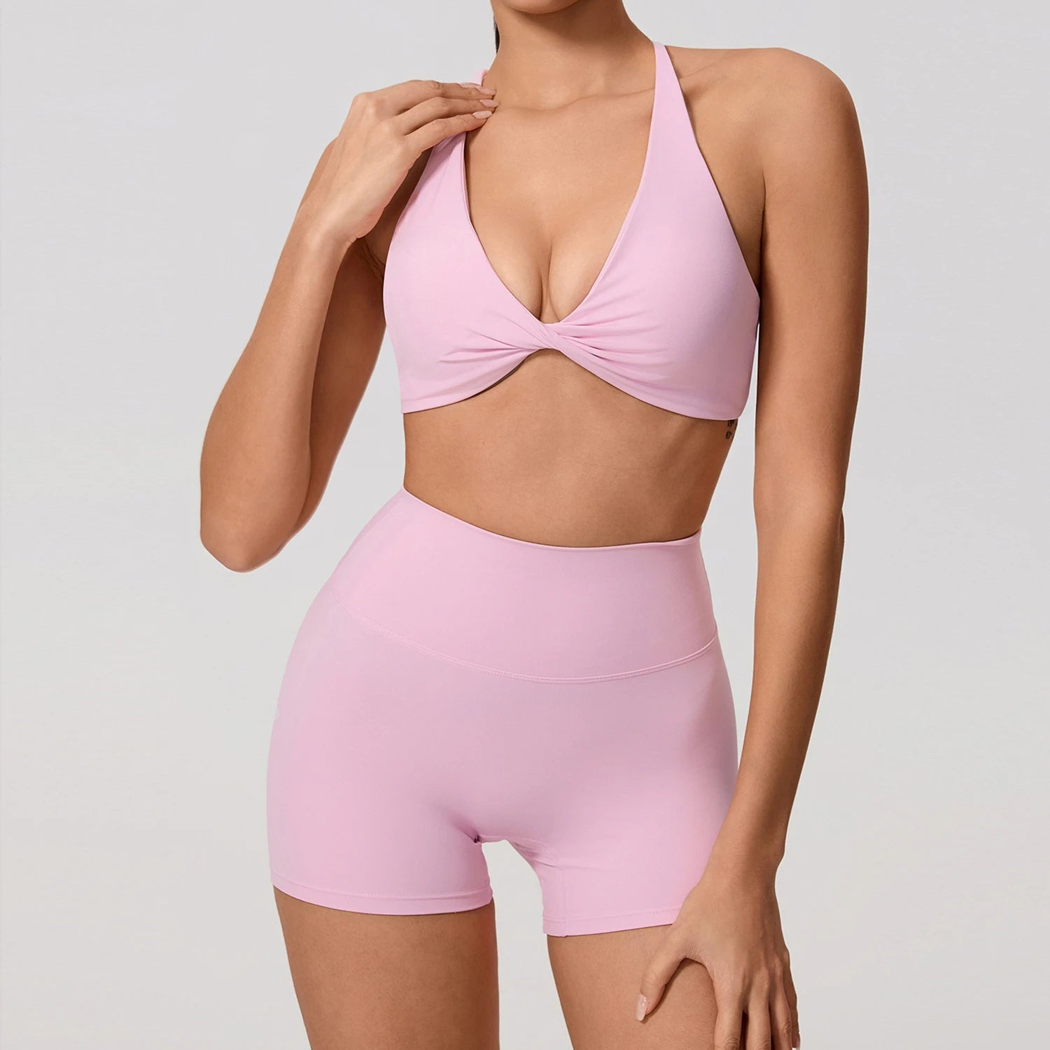 New Summer 2Pcs Women's Quick-Dry Sports Set V-Shaped Bra Female Sleeveless Yoga Outfit Gym Two-Piece Woman Sport Clothes - ATFH