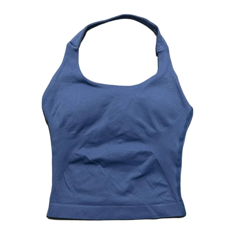 Sports Gym Halter Top Woman Seamless Yoga Tank Removable Chest Pad Push-up Sports Vest Fitness Workout Running Tops - ATFH
