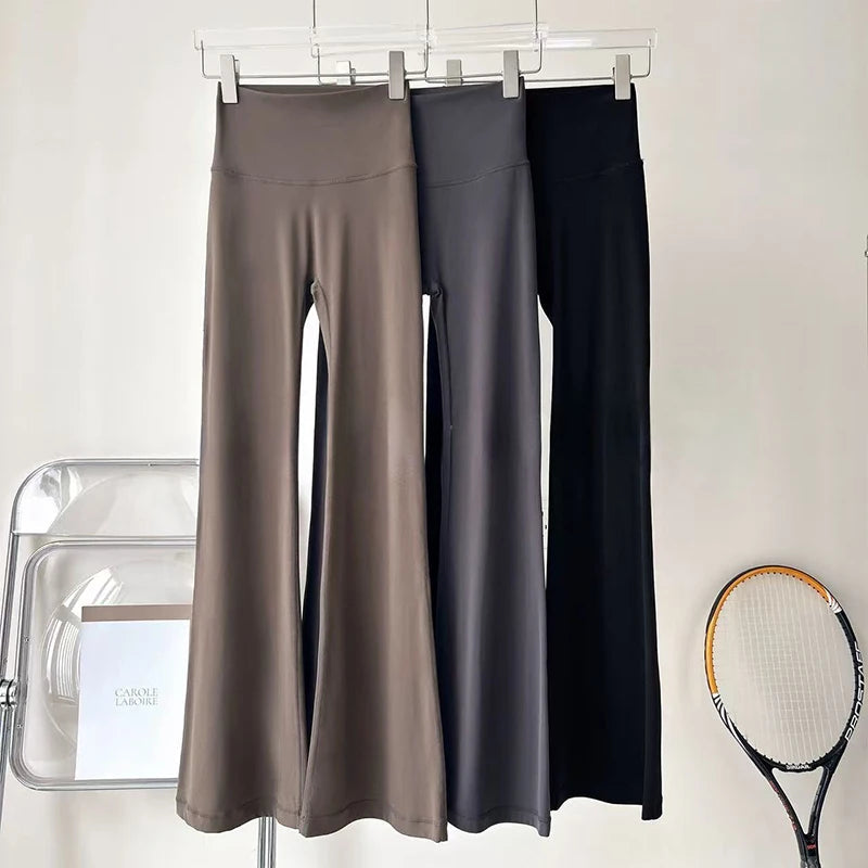 Women's High-Waisted Flared Pants, Elastic Waist, Cinching Hip-Lifting, Casual Yoga Pan for All-Season Exercise and Outdoor Wear ATFH