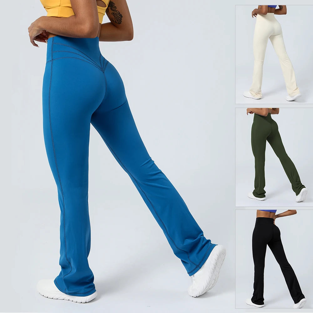Women Yoga Flare Leggings High Waist Dance Pilates Fitness Gym Buttock Lifting Workout Wide-Leg Pants Outdoor Train Sport Tights ATFH