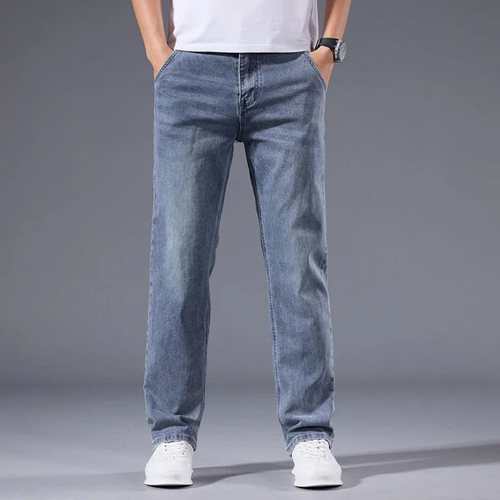 Men's loose straight leg jeans retro washed elastic casual pants suitable for all seasons versatile pants ATFH