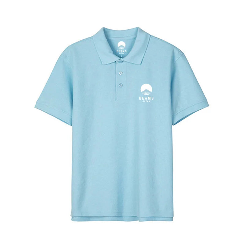 Fuji Mountain Embroider Logo Summer Men Women Same Polo Shirt Korean Style High-quality T-shirt Cotton Short Sleeve Tees Top