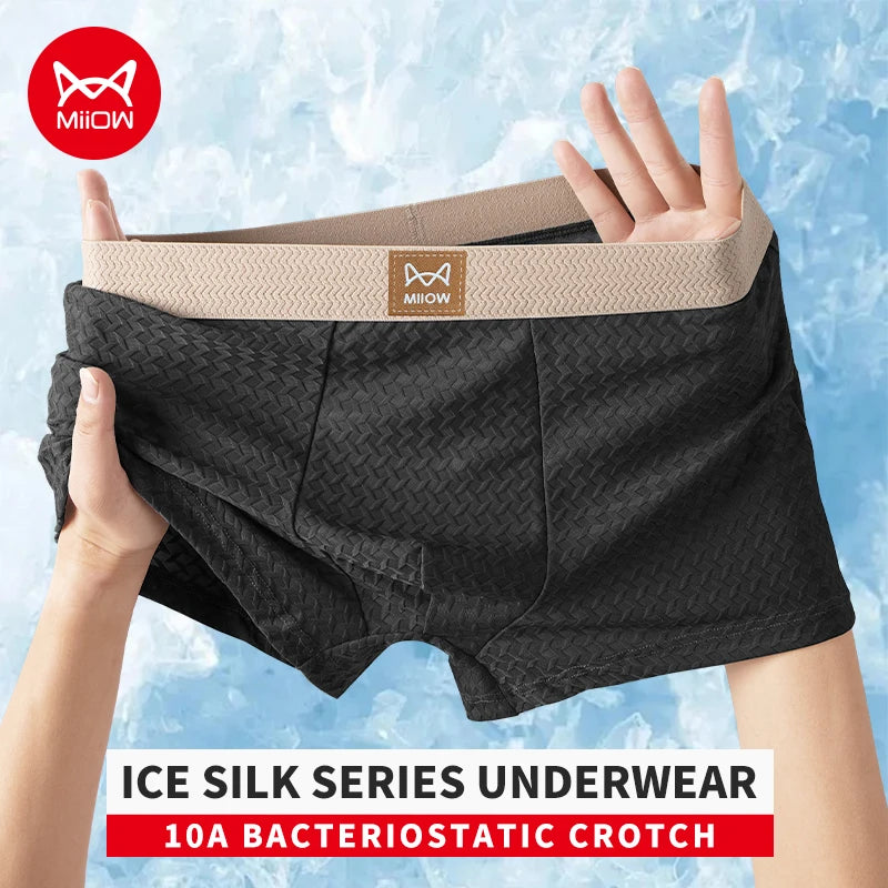 MiiOW 3Pcs Ice Silk Men Underwear Boxer 10A Antibacterial Men's Panties Breathable Refreshing Summer Man Underpants Boxer Briefs