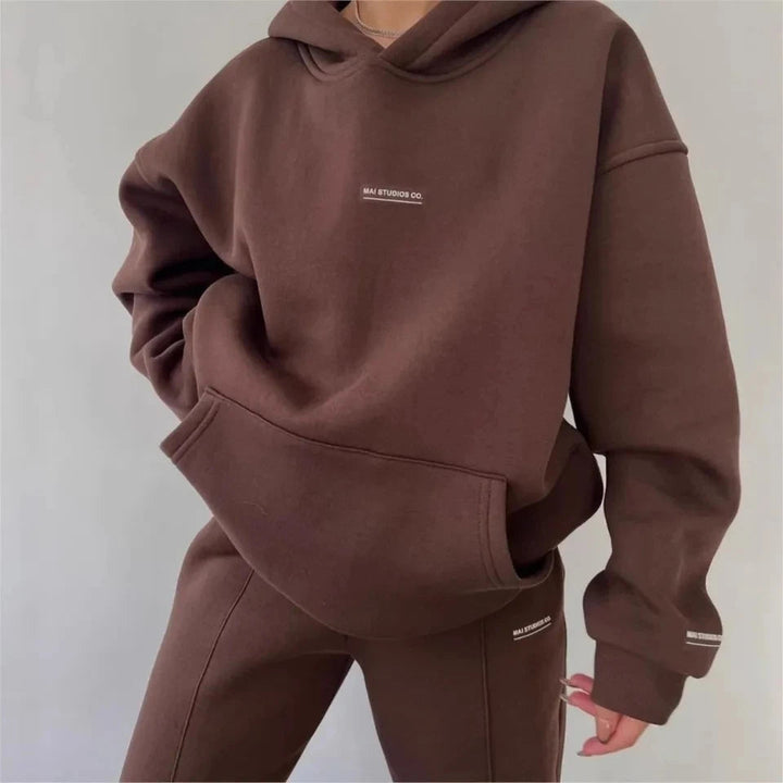 Women's Casual Hooded Sweatshirt Trousers 2 Piece Set Plus Velvet Warm Fashion Pocket Printed Letters Sports Ladies Trousers Set ATFH