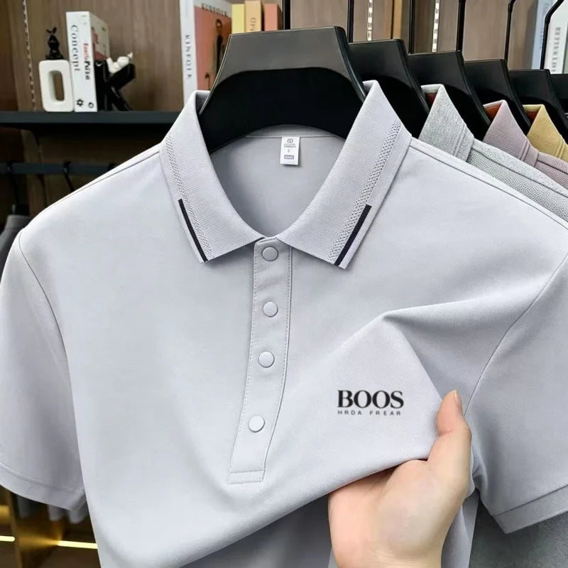 Quick-dry Men's Summer Ice Silk Golf Polo Shirt Comfort Breathable Cooling Luxury Business Casual Short Sleeve Embroidered Tee