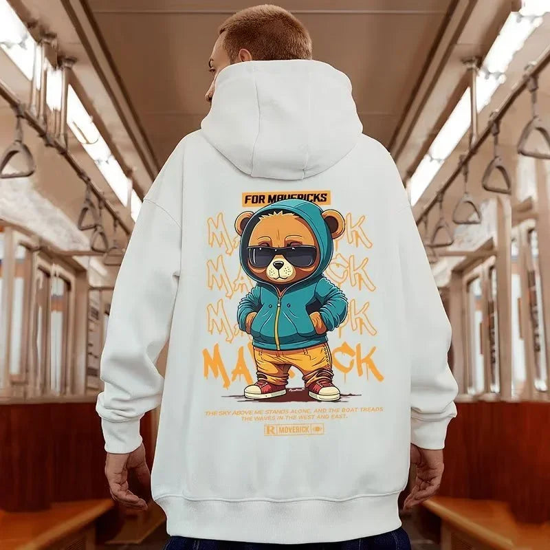 5XL American Style Street American Little Bear Print Oversized Hoodie Couple Hoodie Student's Large Soft Velvet Hooded Sweater