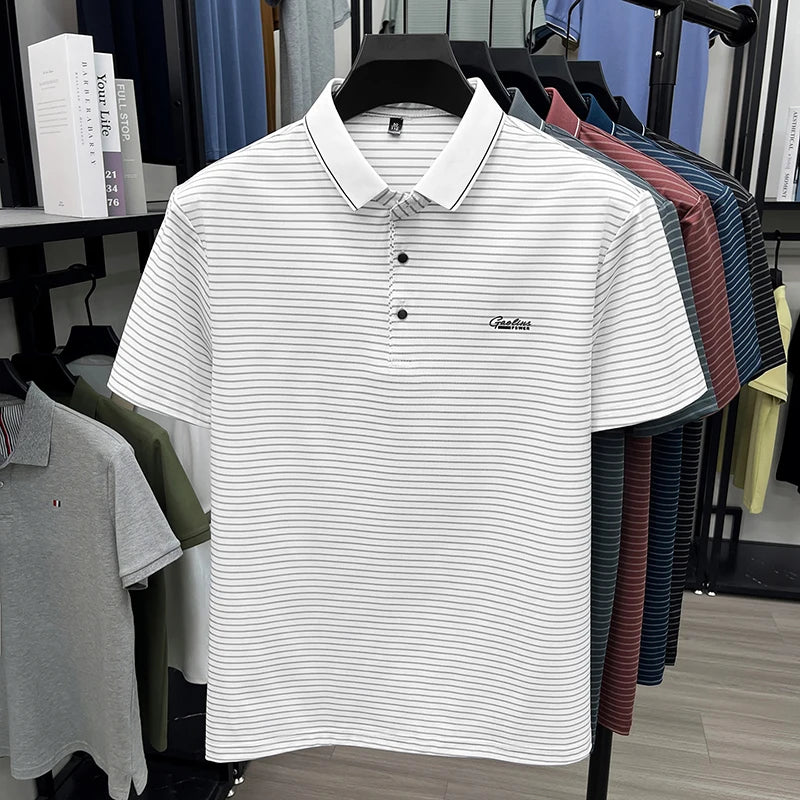 Summer New Style Men's Striped Lapel Fashion Simple Breathable Polo Shirt