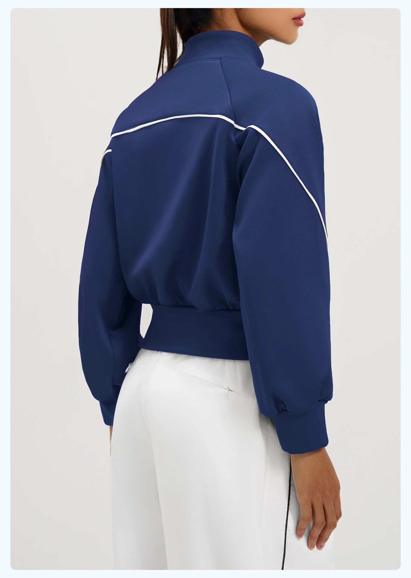 2026 Fall/Winter Color-Contrast Fleece-Lined Yoga Top with Stand Collar, Thickened Warm and Slim-Fitting Sport Jacket for Women