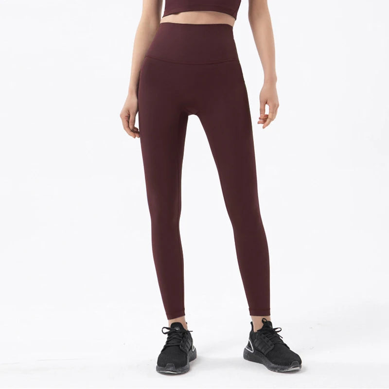 SOISOU Nylon Yoga Pants Gym Leggings Women Girl Fitness Soft Tights High Waist Elastic Breathable No T Line Sports Pants - ATFH