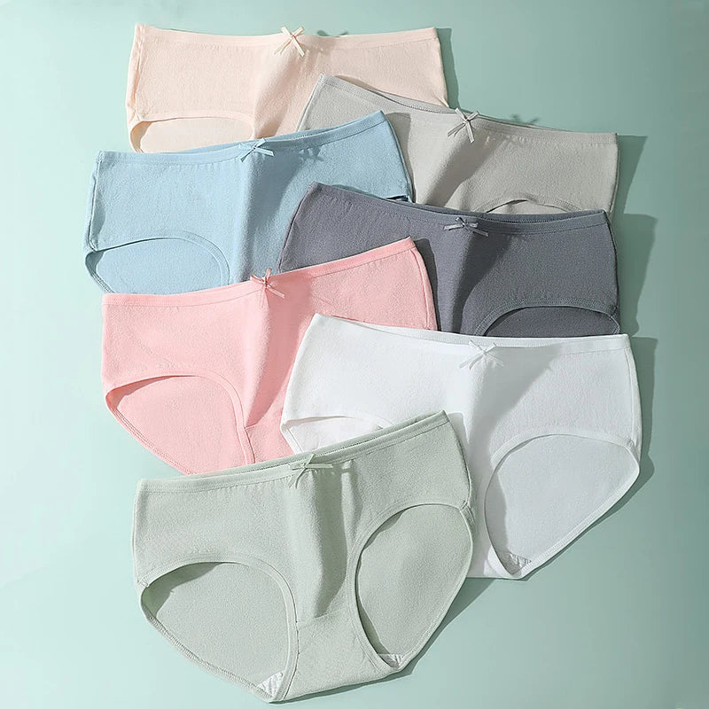 7PCS/Set Cotton Women Panties Breathable Underwear Week Pants Girls Briefs Solid Panty Underpants Sexy Low Waist Female Lingerie