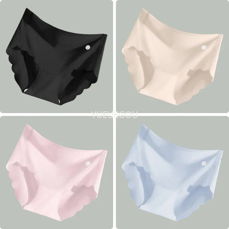 4PCS Ice Silk Seamless Underwear Ultra-thin Women's Panties Sexy Transparent Stretch Briefs High Waist Comfortable Lingerie M-XL