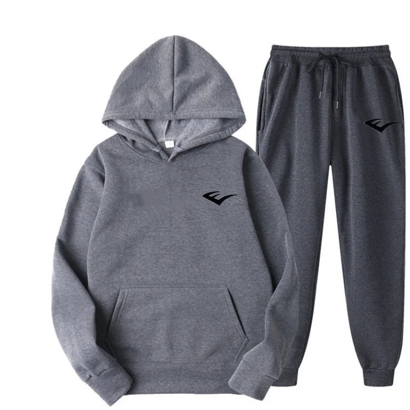 Men's sports and casual hooded shirt and pants set, featuring printed patterns, unisex, suitable for outdoor activities - ATFH