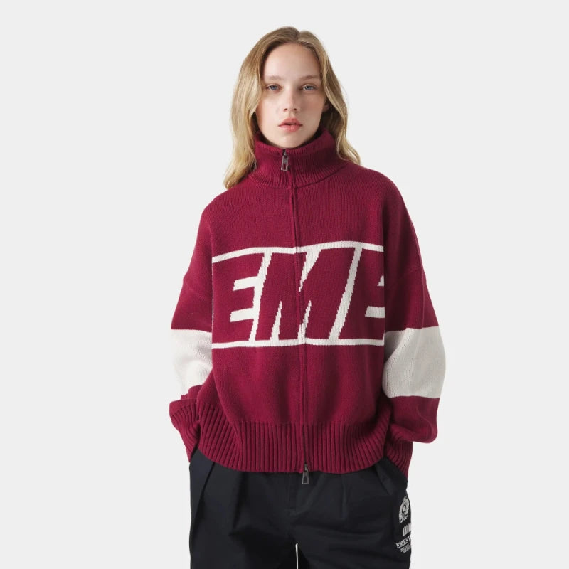 Autumn/Winter Collar Letter Color Blocked Zipper Sweater Women Fashion Soft Sticky Knitted Top  Sueter Mujer Jumper Pullover New - ATFH
