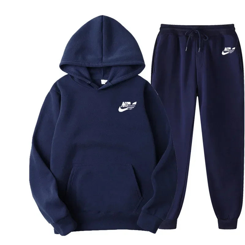 Men's casual two-piece sports shirt - Men's street fashion printed sports suit set - ATFH