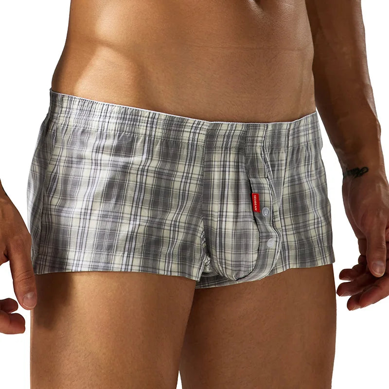 SEOBEAN Men's Comfortable Fashion Short Home Shorts with Large Pockets Cotton Boxer Briefs European Style Sleepwear Underwear