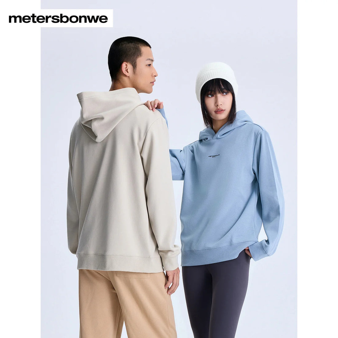 Metersbonwe Men Women's Thick Hoodie Solid Color Small Letter Print Pullover With Hooded Basic Casual Commuter Winter Unisex Top - ATFH