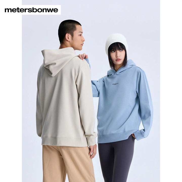 Metersbonwe Men Women's Thick Hoodie Solid Color Small Letter Print Pullover With Hooded Basic Casual Commuter Winter Unisex Top - ATFH