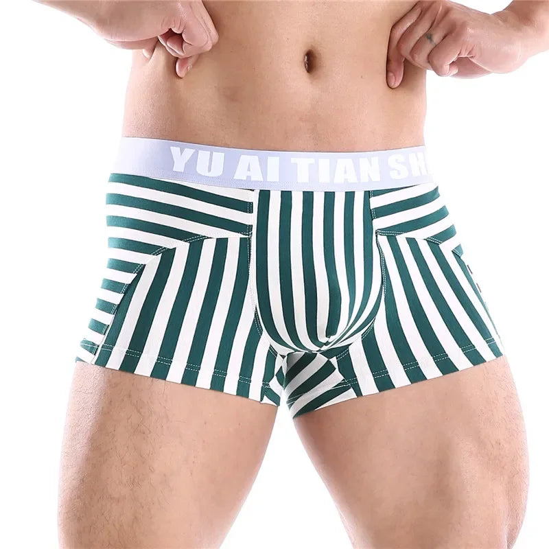 Men Boxers Comfortable Underpants Cotton Low Waist Large Size BoxerShort Striped Breathable Cueca Boxer Homme Underwear