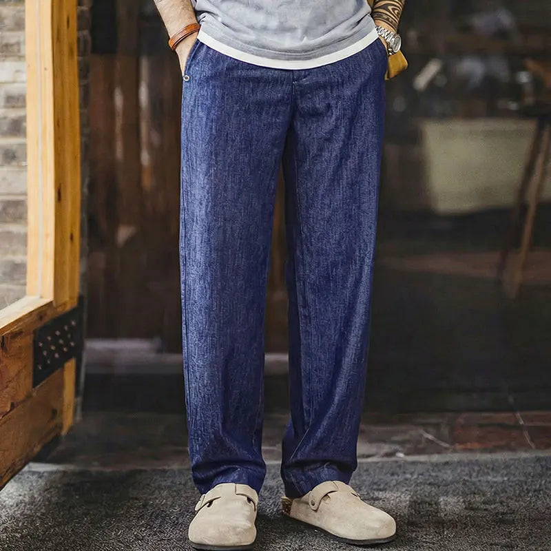 Maden Men's Vintage Denim Jeans Washed Blue Lightweight Baggy Straight Wide Leg Zipper Casual Spring Summer Pants ATFH