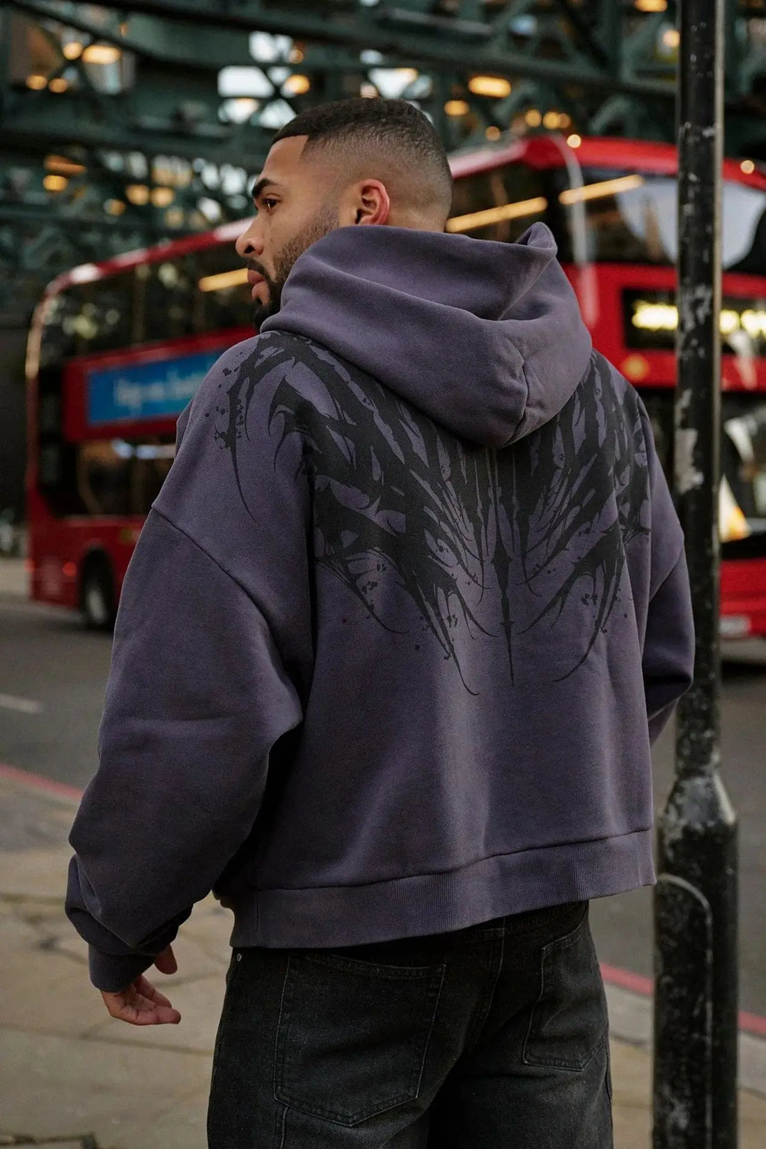 American-style streetwear sports hoodie for jogging, fitness, casual running, and training with wing-shaped print - ATFH