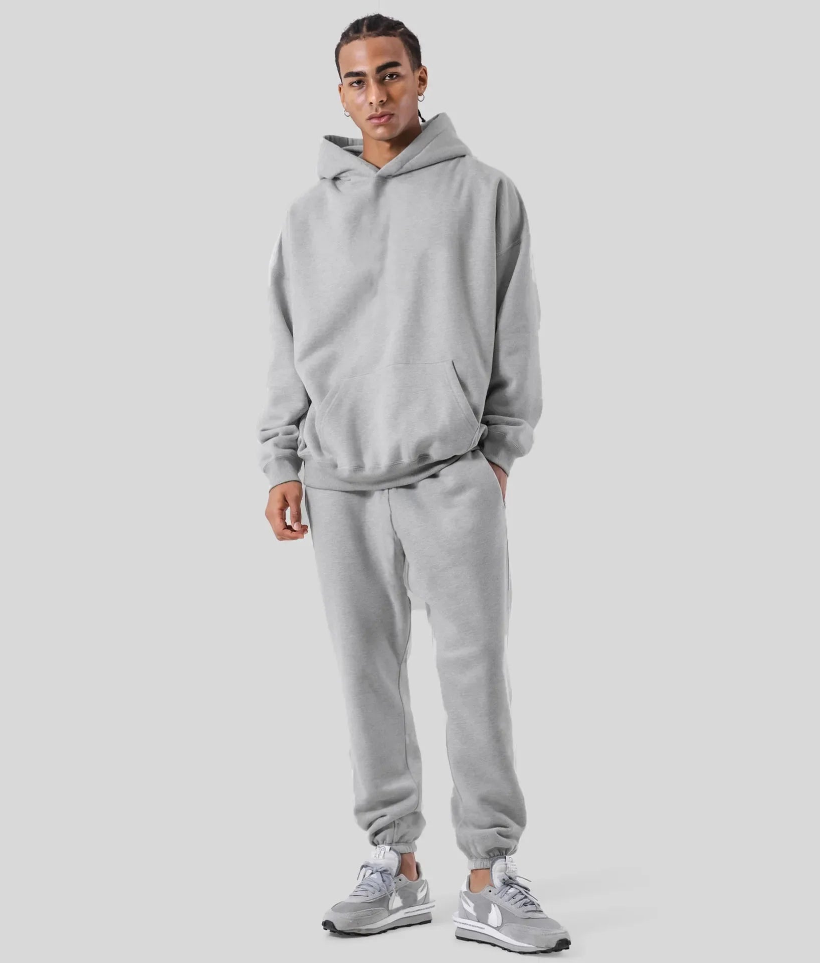 Custom logo autumn and winter cotton 60% polyester 40% plush and thickened men's and women's loose hooded sweater two-piece set ATFH