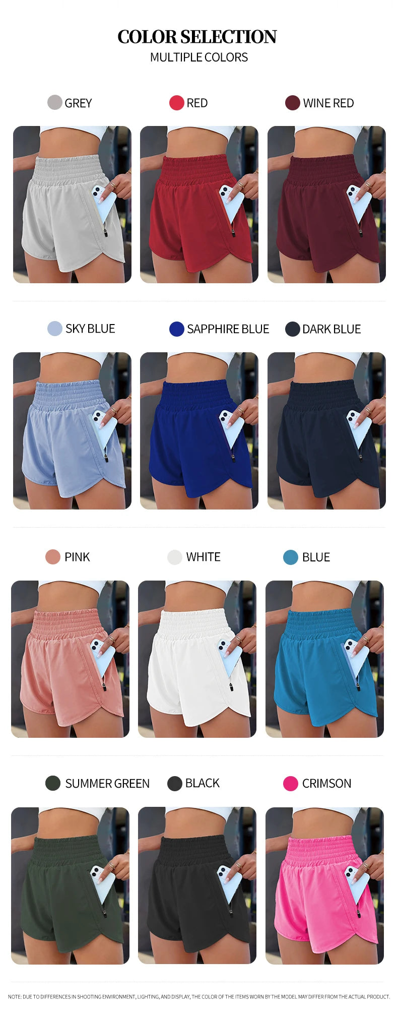 Women's High-Waist Elastic Running Shorts with Pockets Quick-Dry Exercise Sports Shorts Tahsi Fashion House