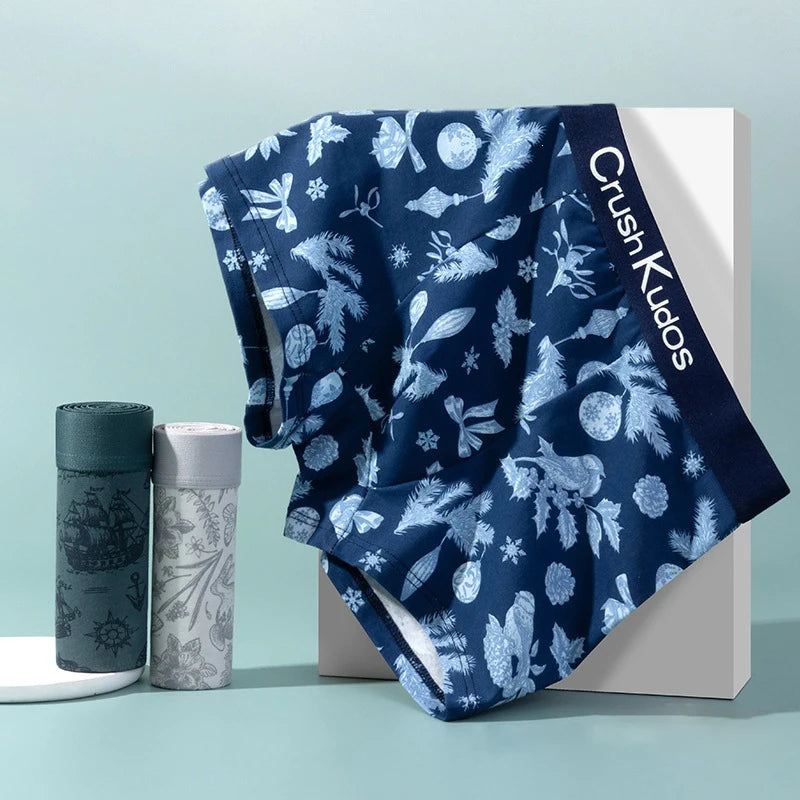 2XL-4XL Men's Trendy Print Boxers Shorts Cotton Flat Corner Briefs Casual Four Corner Underwear Seamless Comfortable Panties ﻿